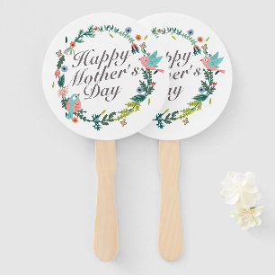 Simple Happy Mother's Day Floral Wreath Hand Fan