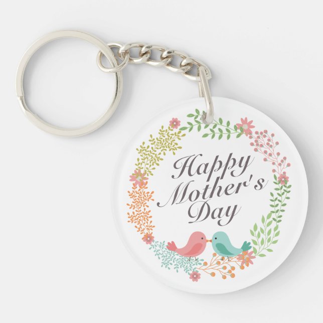 Simple Happy Mother's Day Floral Wreath Keychain (Front)