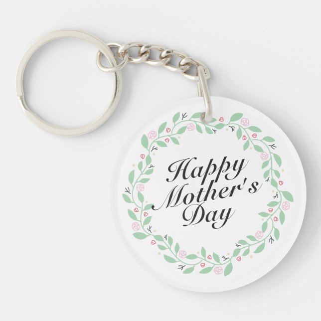 Simple Happy Mother's Day Floral Wreath Keychain (Front)