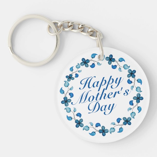 Simple Happy Mother's Day Floral Wreath Keychain (Front)