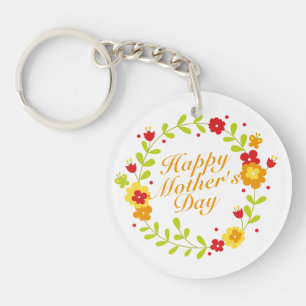 Simple Happy Mother's Day Floral Wreath Keychain