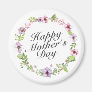 Simple Happy Mother's Day Floral Wreath Magnet