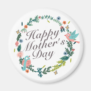 Simple Happy Mother's Day Floral Wreath Magnet