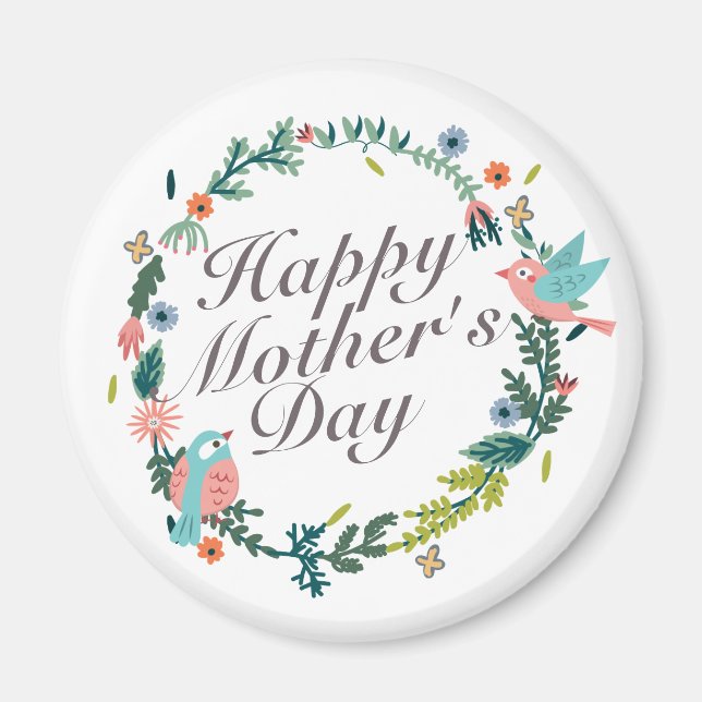 Simple Happy Mother's Day Floral Wreath Magnet (Front)