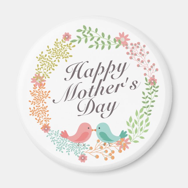 Simple Happy Mother's Day Floral Wreath Magnet (Front)