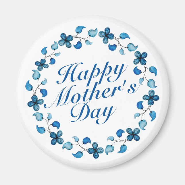 Simple Happy Mother's Day Floral Wreath Magnet (Front)