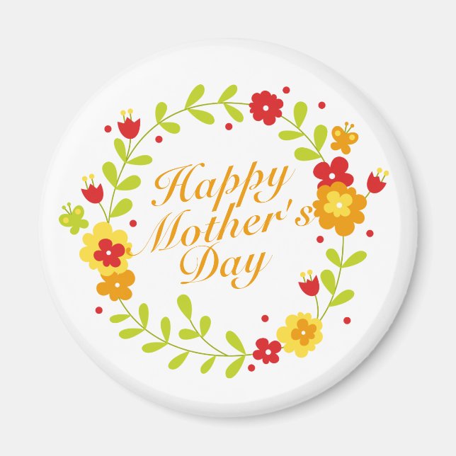 Simple Happy Mother's Day Floral Wreath Magnet (Front)