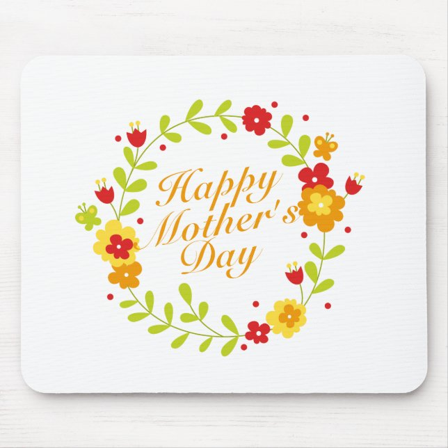 Simple Happy Mother's Day Floral Wreath Mousepad (Front)
