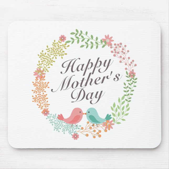 Simple Happy Mother's Day Floral Wreath Mousepad (Front)