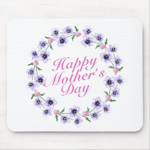 Simple Happy Mother's Day Floral Wreath Mousepad