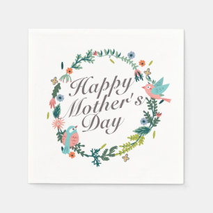 Simple Happy Mother's Day Floral Wreath Napkin