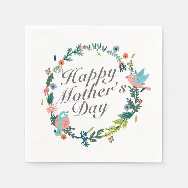 Simple Happy Mother's Day Floral Wreath Napkin (Front)
