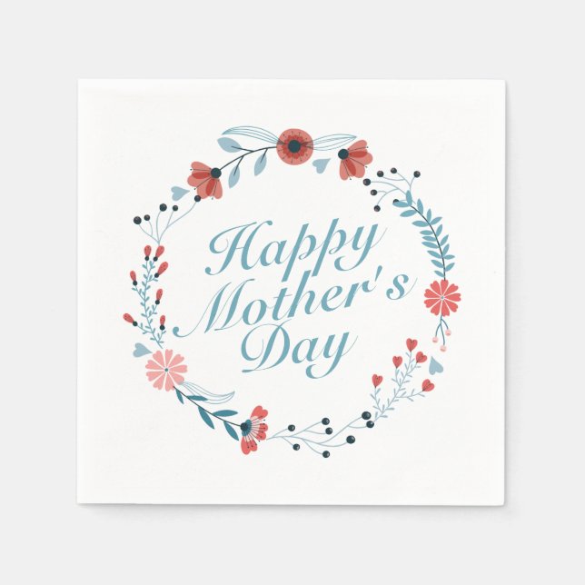 Simple Happy Mother's Day Floral Wreath Napkin (Front)