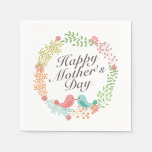 Simple Happy Mother's Day Floral Wreath Napkin