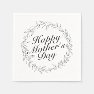Simple Happy Mother's Day Floral Wreath Napkin