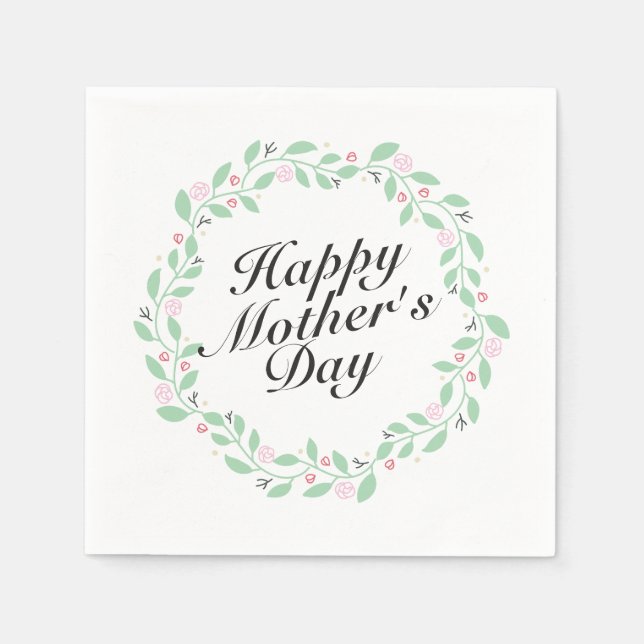Simple Happy Mother's Day Floral Wreath Napkin (Front)