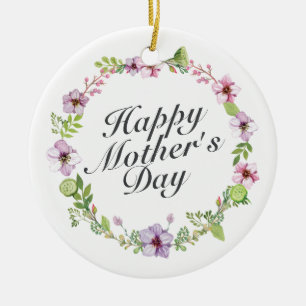 Simple Happy Mother's Day Floral Wreath Ornament