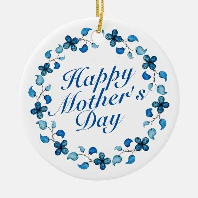 Simple Happy Mother's Day Floral Wreath Ornament (Front)