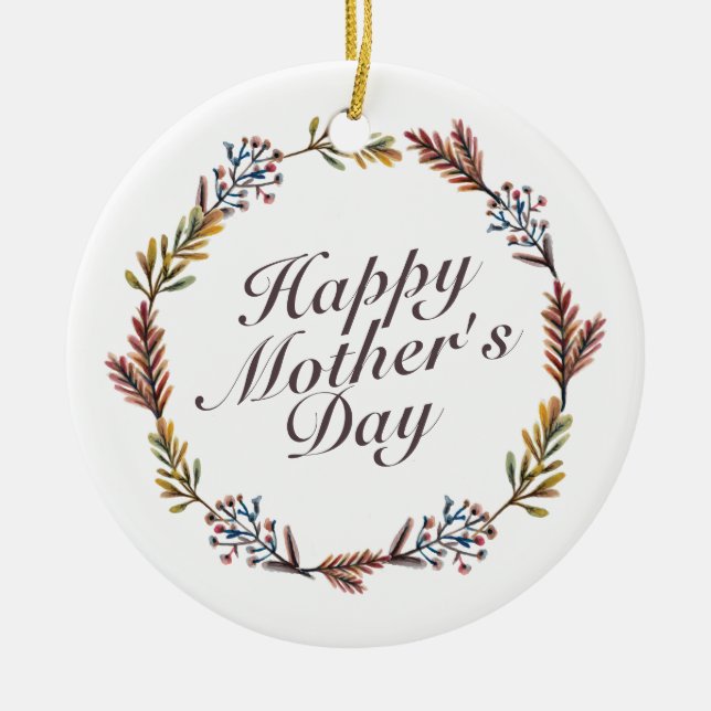 Simple Happy Mother's Day Floral Wreath Ornament (Front)