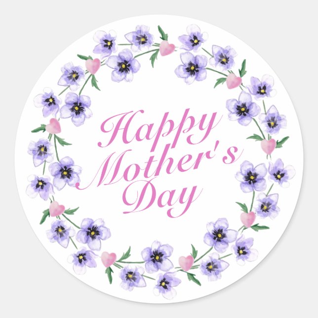 Simple Happy Mother's Day Floral Wreath Sticker (Front)