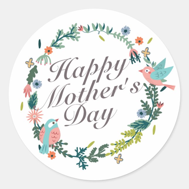 Simple Happy Mother's Day Floral Wreath Sticker (Front)
