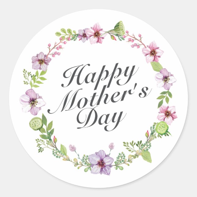 Simple Happy Mother's Day Floral Wreath Sticker (Front)