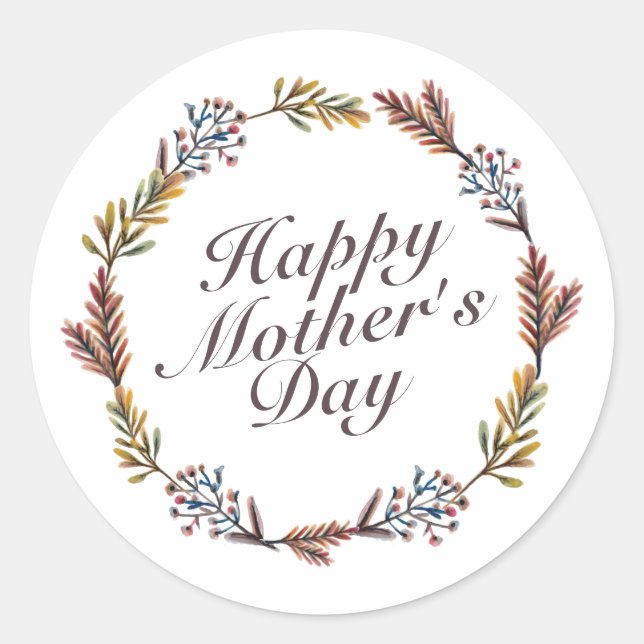 Simple Happy Mother's Day Floral Wreath Sticker (Front)