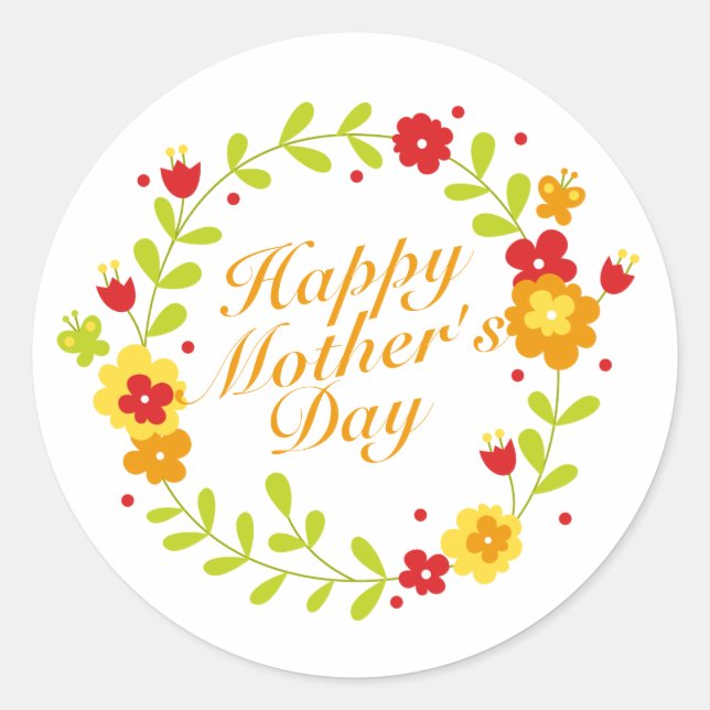 Simple Happy Mother's Day Floral Wreath Sticker (Front)