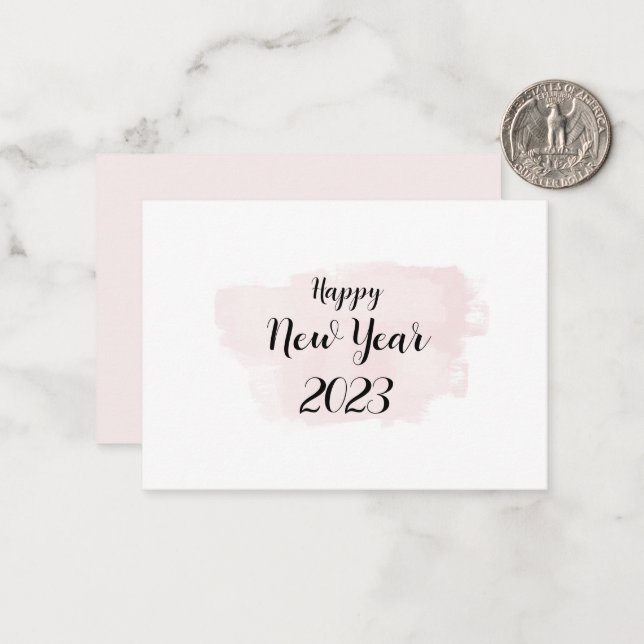 Simple Happy New Year Card in Soft Pink (Front/Back In Situ)