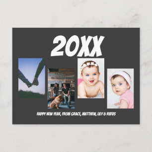 Simple Happy New Year Four Personalised Photo Postcard