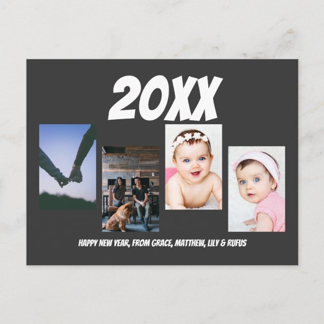 Simple Happy New Year Four Personalised Photo Postcard (Front)