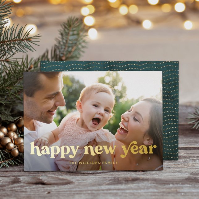 Simple Happy New Year Gold Photo Holiday Card (Creator Uploaded)