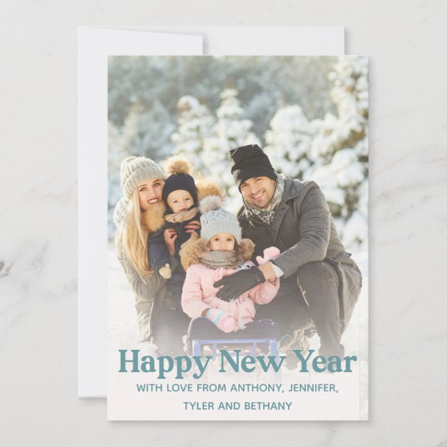 Simple Happy New Year Message Photo Holiday Card (Front)