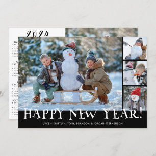 Simple Happy New Year Photo Collage 2024 Calendar Holiday Card