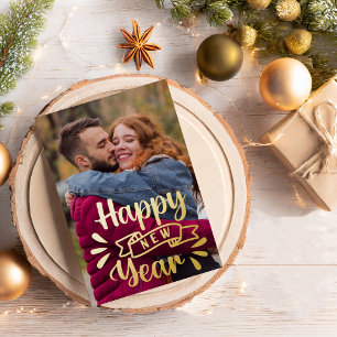 Simple Happy New Year Photo Foil Holiday Card