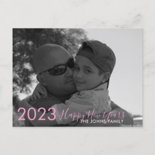 Simple Happy New Years 2023 Pink Script Photo  Postcard