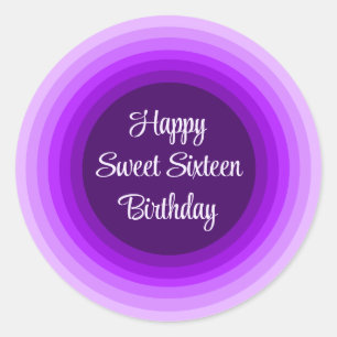 Simple Happy Sweet 16 Birthday Purple Rainbow Classic Round Sticker