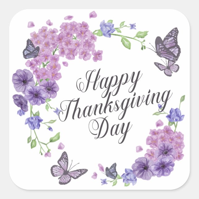 Simple Happy Thanksgiving Butterflies Sticker Seal (Front)