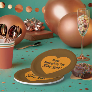 Simple Happy Thanksgiving Day Turkey Lover Orange Paper Plate