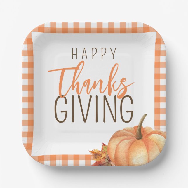 Simple Happy Thanksgiving | Fall Autumn Foliage Paper Plate (Front)