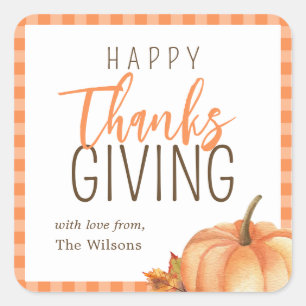 Simple Happy Thanksgiving   Fall Autumn Foliage Square Sticker