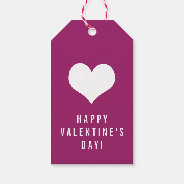 Simple Happy Valentine's Day Magenta with Heart Gift Tags (Front)