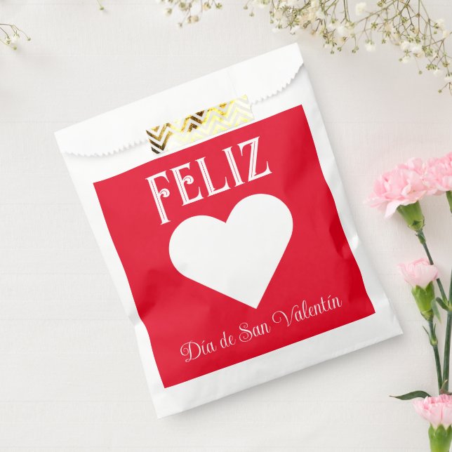 Simple Happy Valentine's Day Spanish White Heart Favour Bags (Sealed)