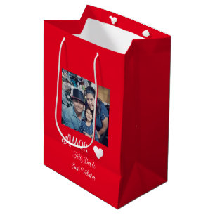 Simple Happy Valentine's Day Spanish White Heart Medium Gift Bag