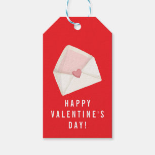 Simple Happy Valentine's Day White Heart on Red Gift Tags