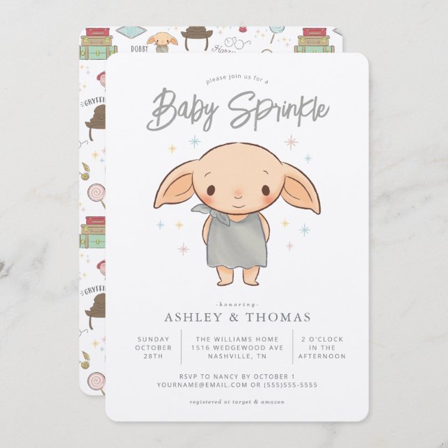Simple Harry Potter - Dobby Baby Sprinkle Invitation (Front/Back)