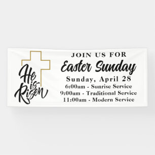 Simple He is Risen Easter Sunday Service Church  Banner