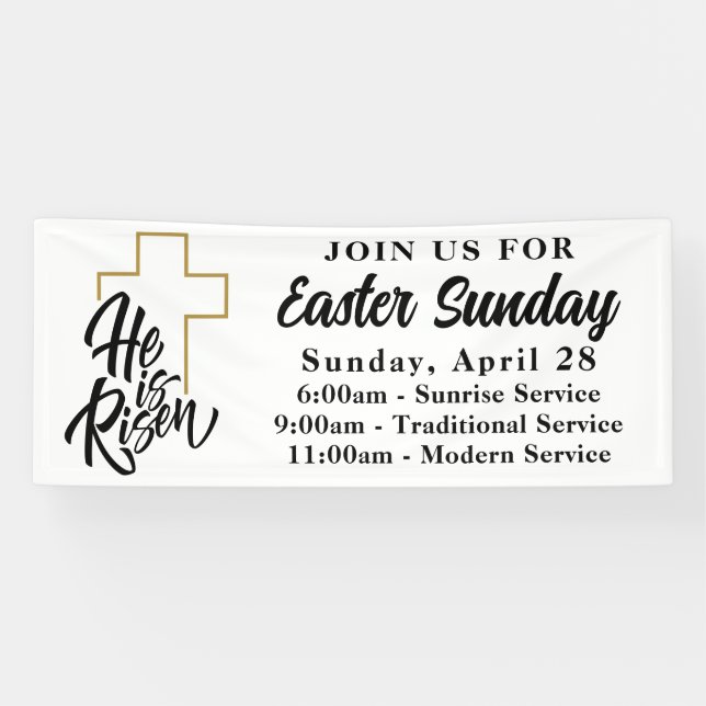 Simple He is Risen Easter Sunday Service Church  Banner (Horizontal)