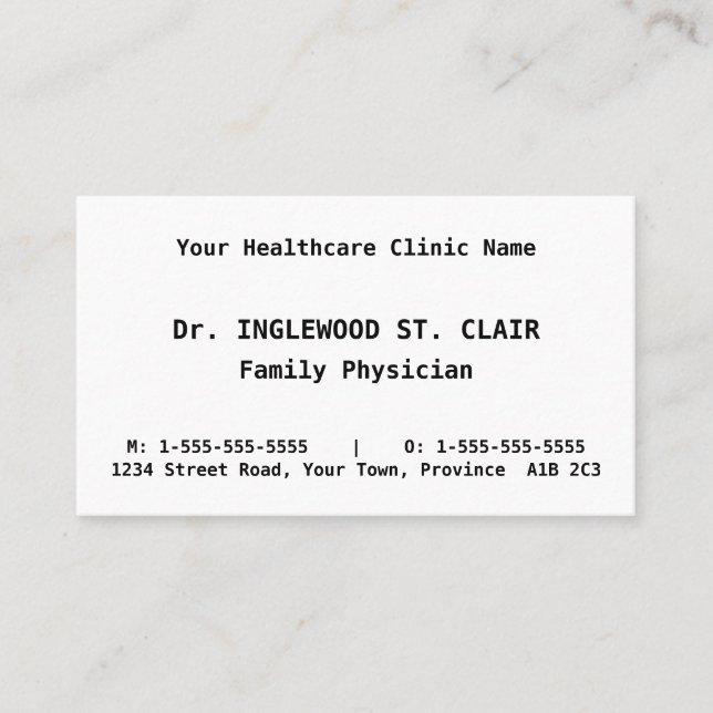 Simple Health Care Professional Business Card (Front)