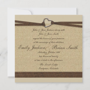 Simple heart burlap square wedding invitations